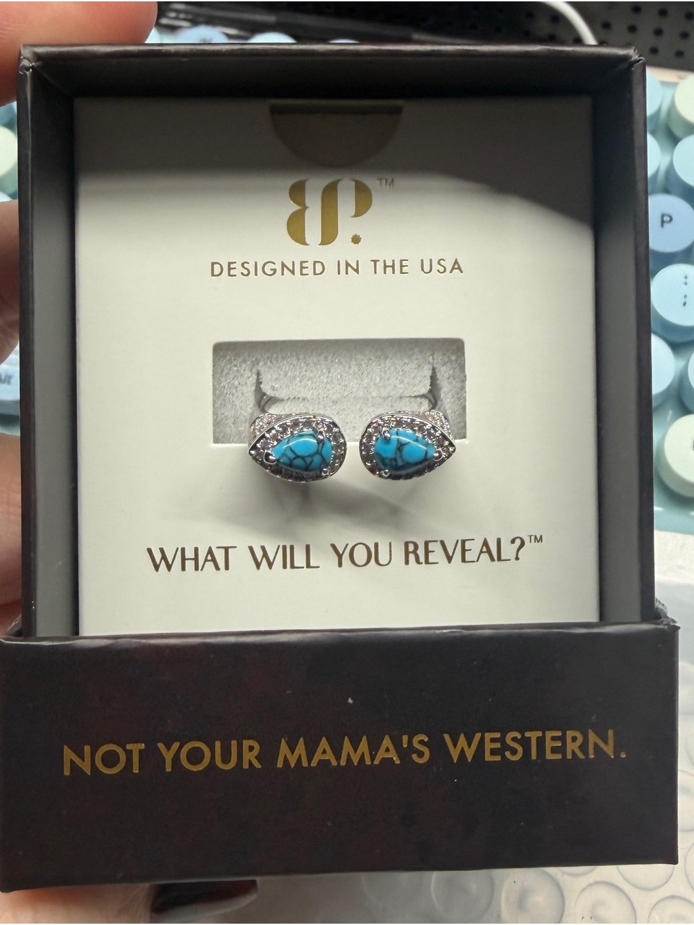 Turquoise Teardrop Ring with Silver Halo